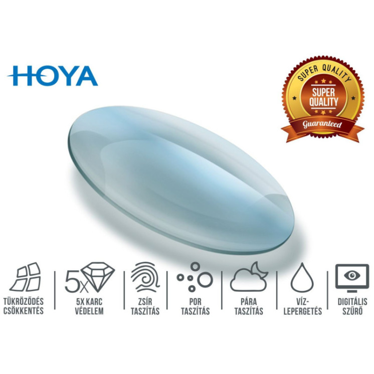 Hoya 1,5 prémium+digitális szűrő felületkezeléssel 0 dioptriával ellátott minőségi szemüveglencse