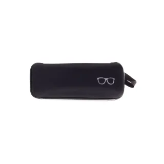 Black textile-woven glasses case with zipper and inner padding