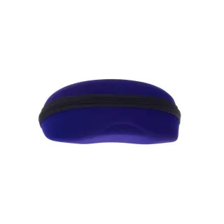 Practical and fashionable blue glasses case with hard cover and zipper.