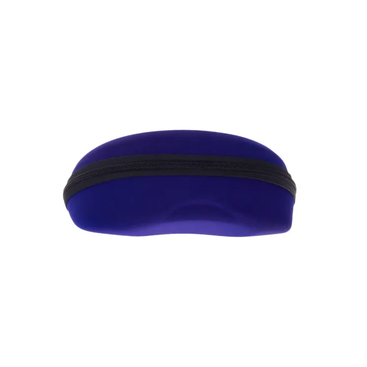 Practical and fashionable blue glasses case with hard cover and zipper.