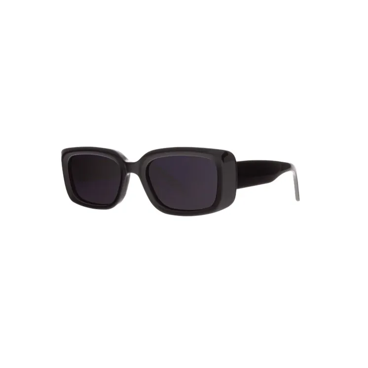 Black, rectangular IVISION sunglasses with thick frame and dark lenses – stylish and minimalist look.