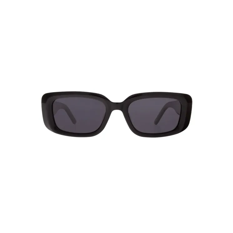 Black, rectangular IVISION sunglasses with thick frame and dark lenses – stylish and minimalist look.