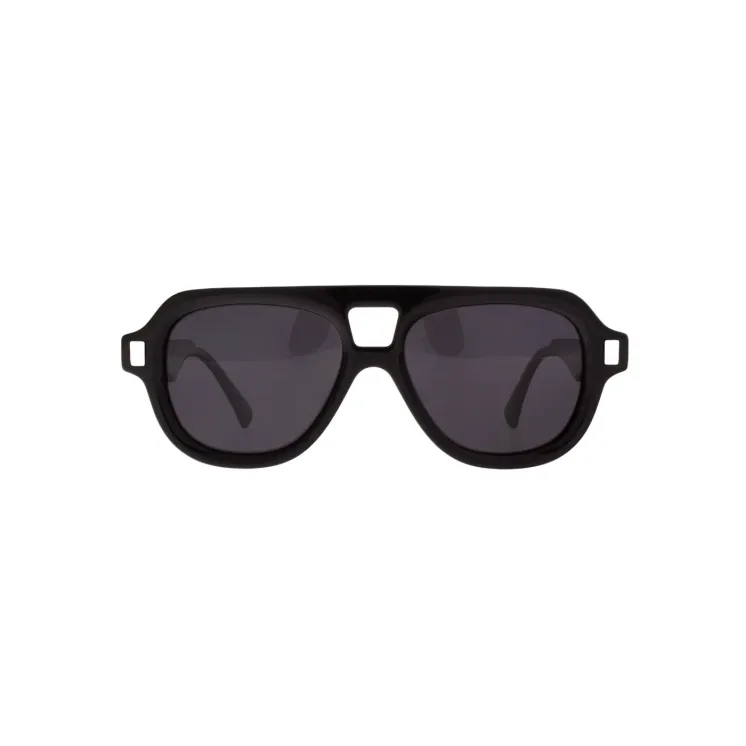 Black, aviator-style IVISION sunglasses with grey lenses – featuring polarized and UV-protective design.
