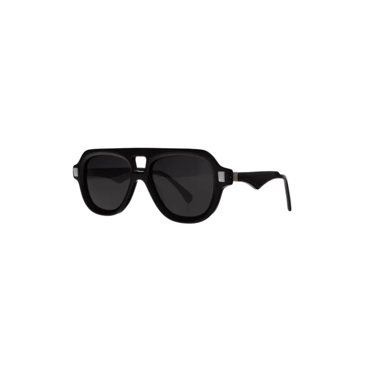Black, aviator-style IVISION sunglasses with grey lenses – featuring polarized and UV-protective design.