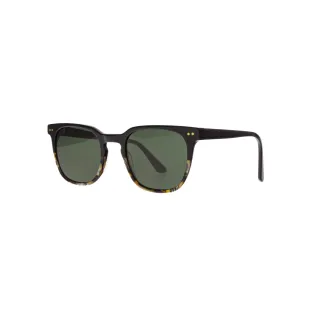 IVISION sunglasses with a black upper frame, green lenses, and patterned lower section – polarized and UV-protective.